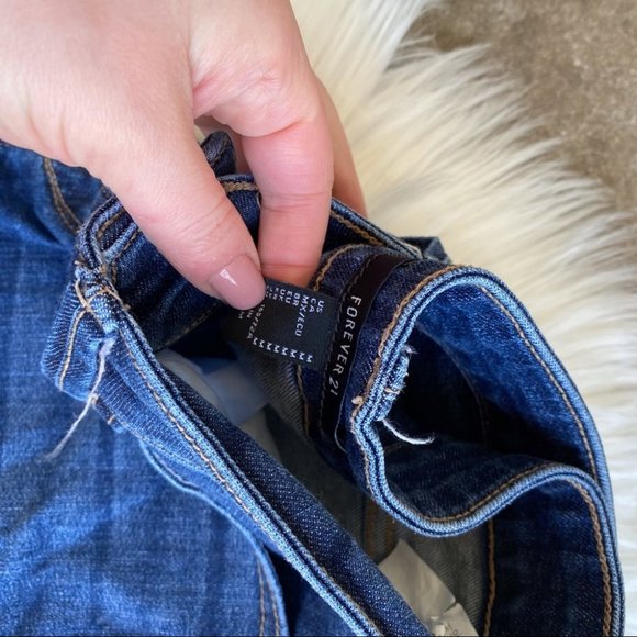 Forever 21 Dark Distressed Skinny Straight Cuffed Jeans - Picture 3 of 4